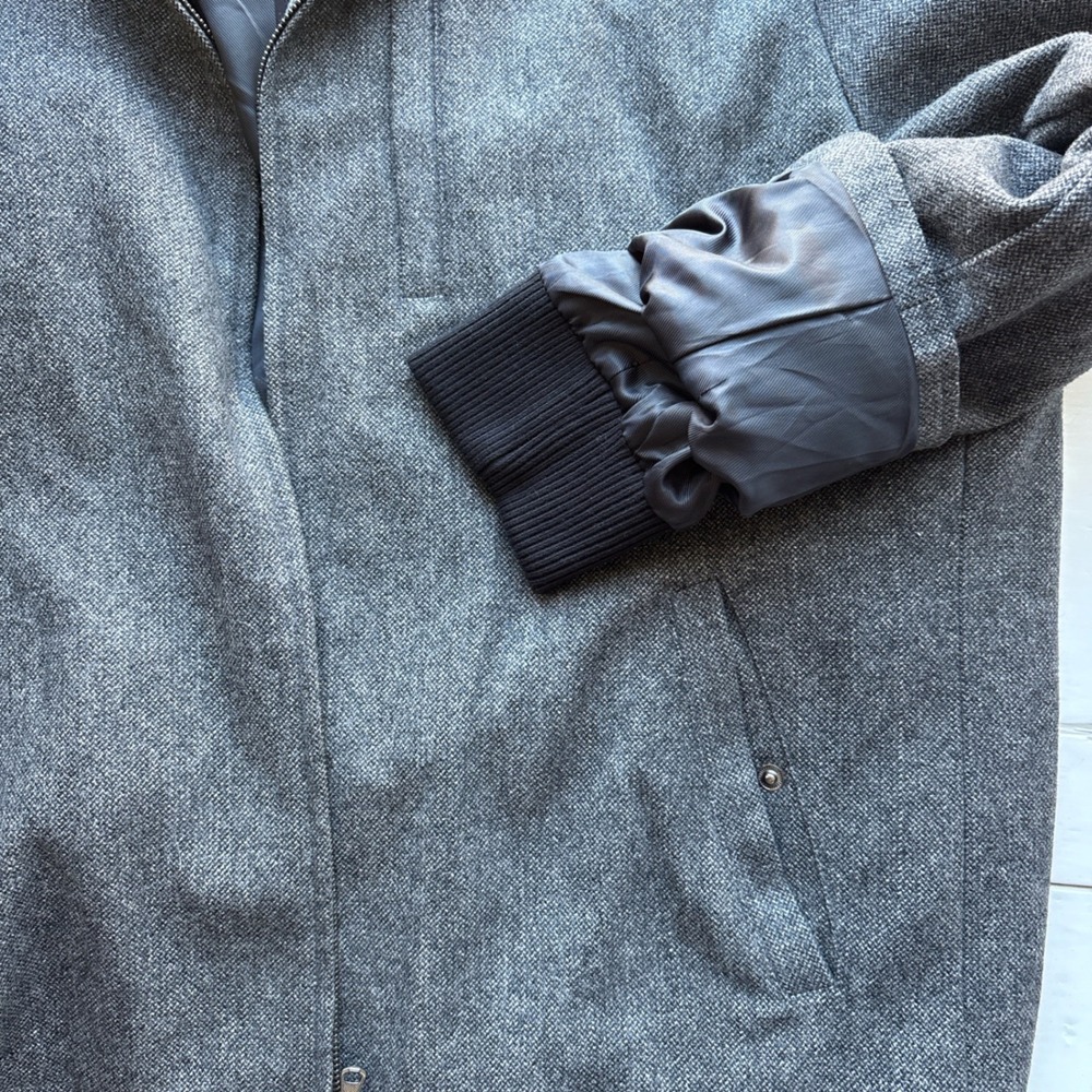 Banana Republic Mens Wool Blend XL Jacket Grey Herringbone Full Zip Bomber Coat - Picture 6 of 9